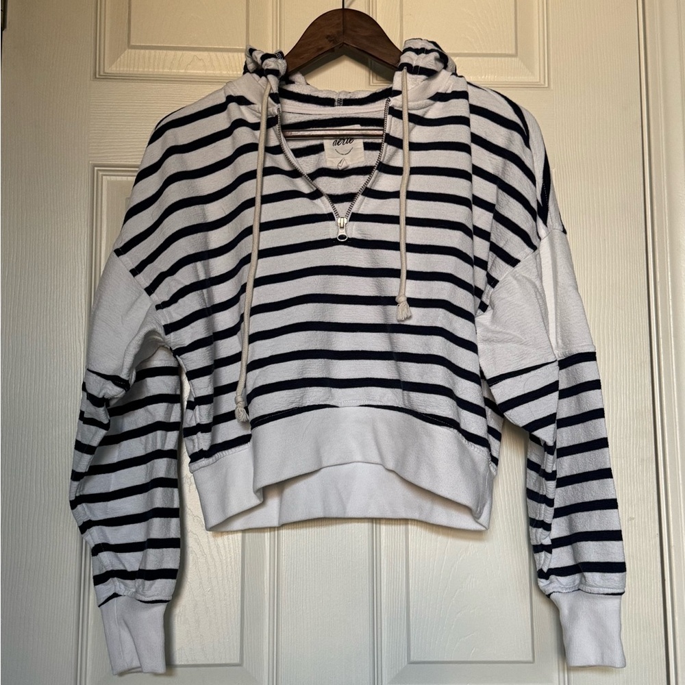 Aerie Navy and White Striped Hoodie